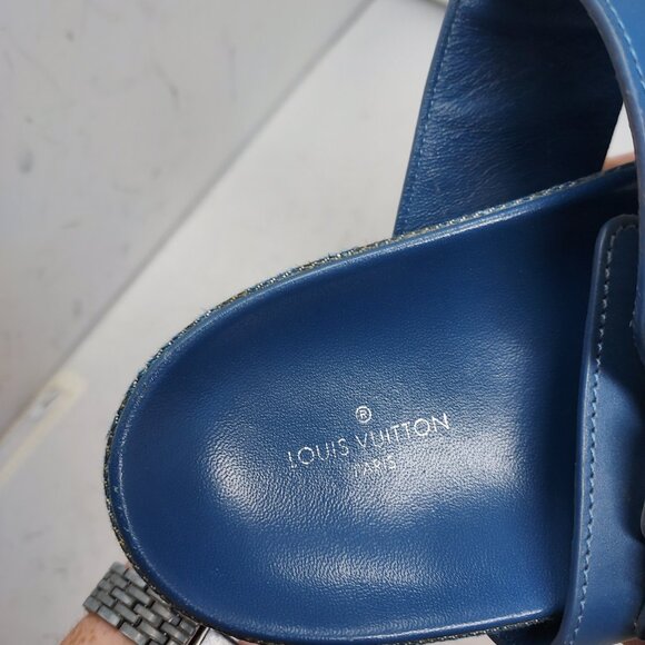 Louis Vuitton Denim Blue Buckle Bom Dia Monogram Flat Sandal - Picture 10 of 15